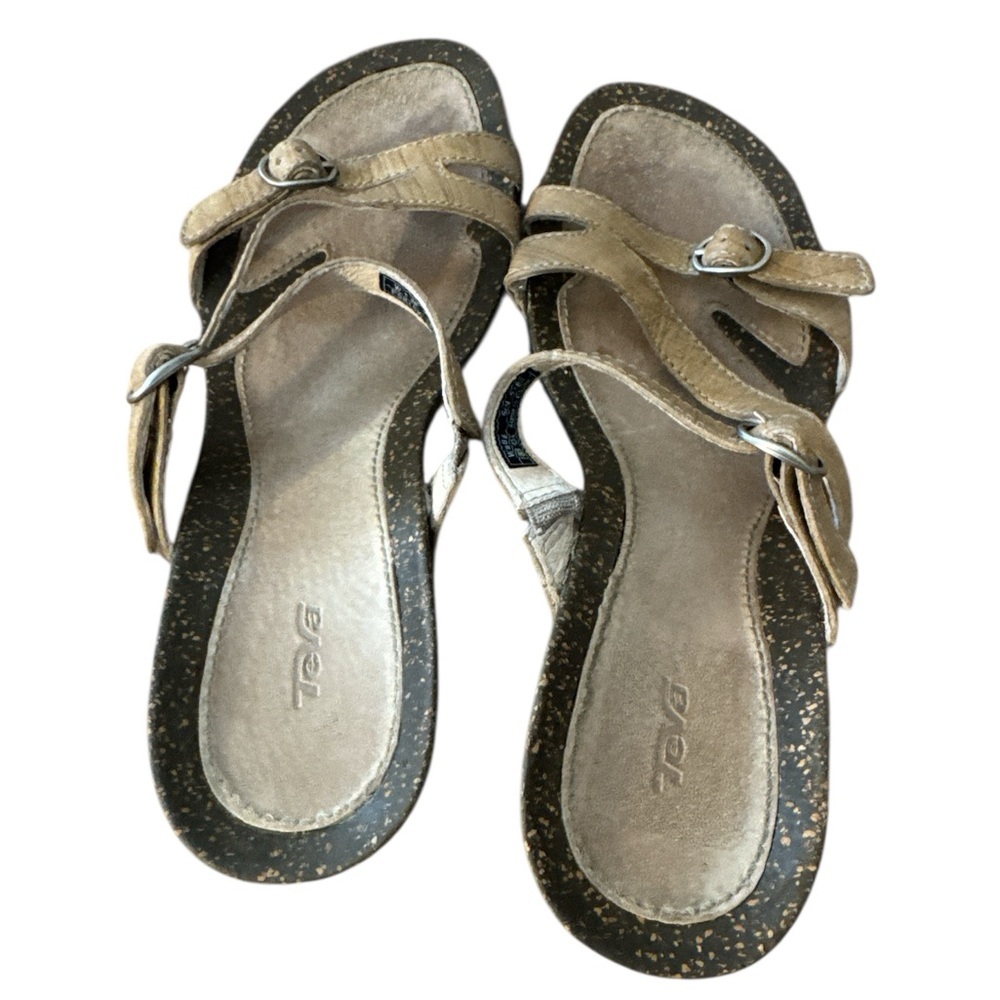 Teva Brown leather Strappy Wedge Sandals, slip on, women’s 8​ - Picture 4 of 12